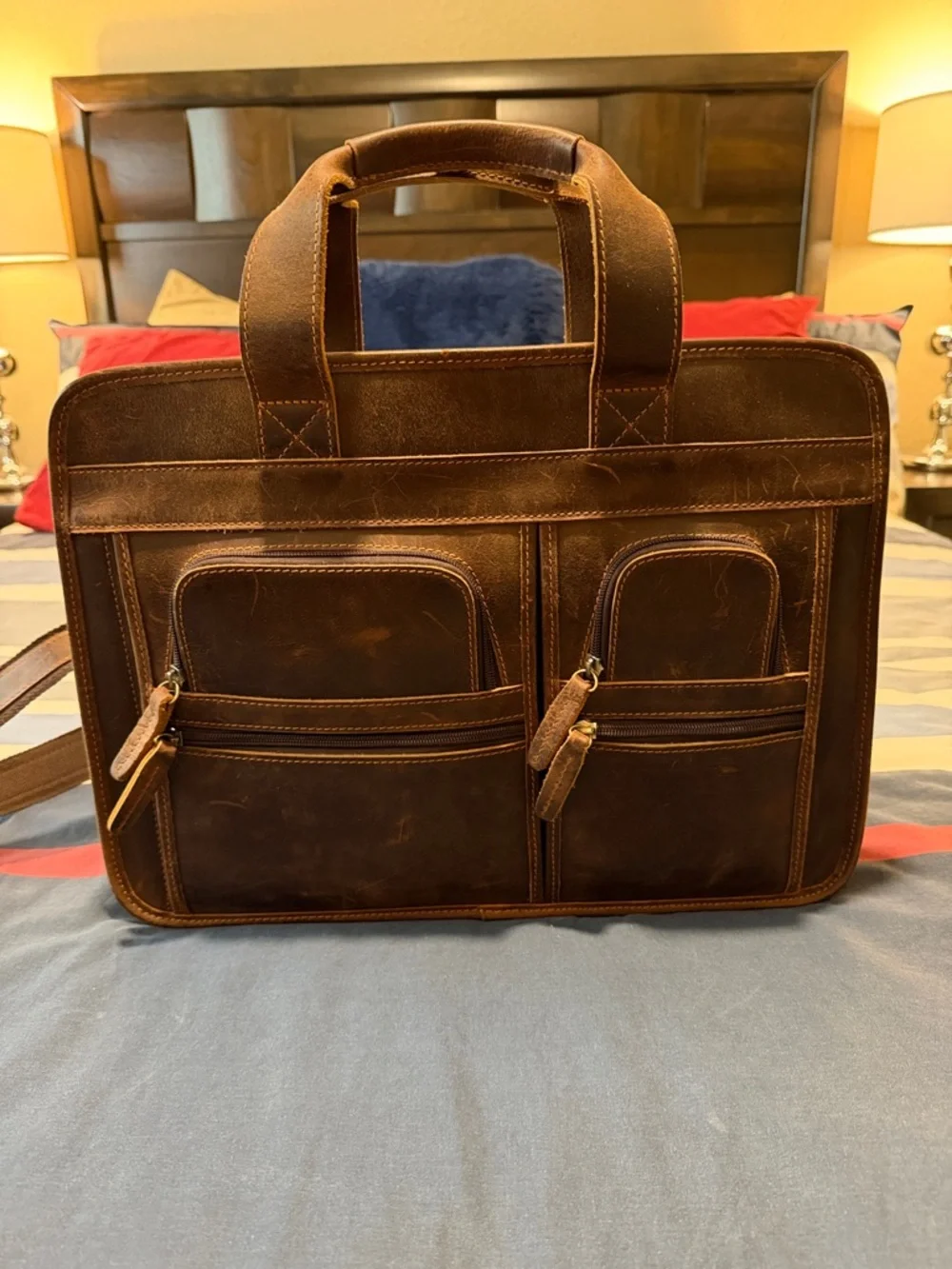 Men's Leather Laptop Briefcase in Brown